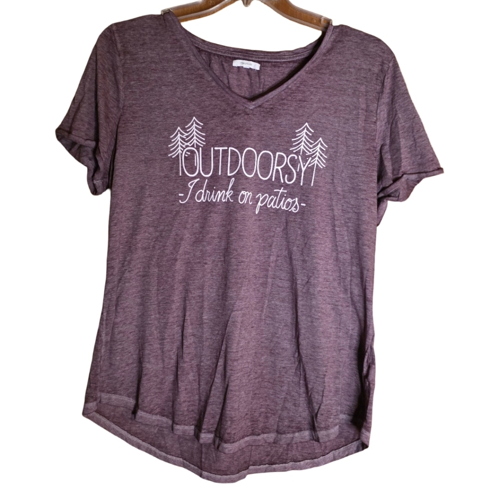 Maurices XL Heather Plum “Outdoorsy I Drink on Patios” Graphic Tee